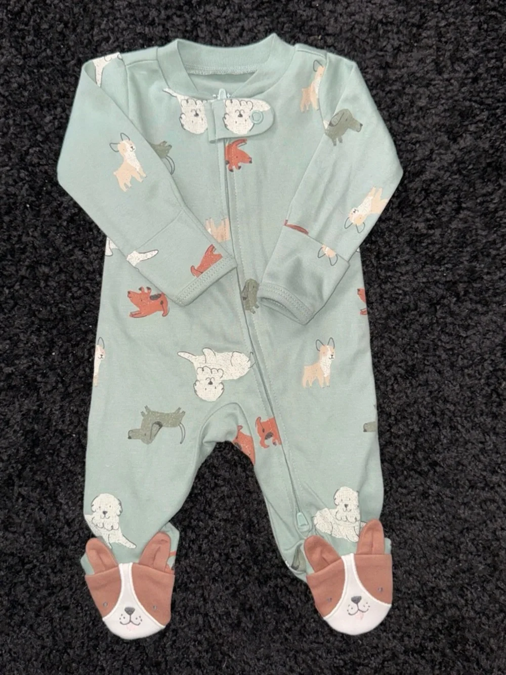 Carter's Sage Green Animal Print Footed One-Piece with Puppy Feet